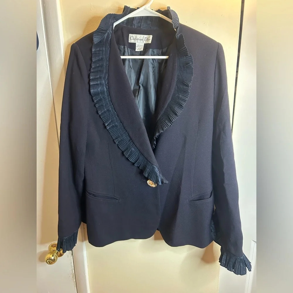 Dior Midnight Blue Women's Blazer with Ruffle Trim